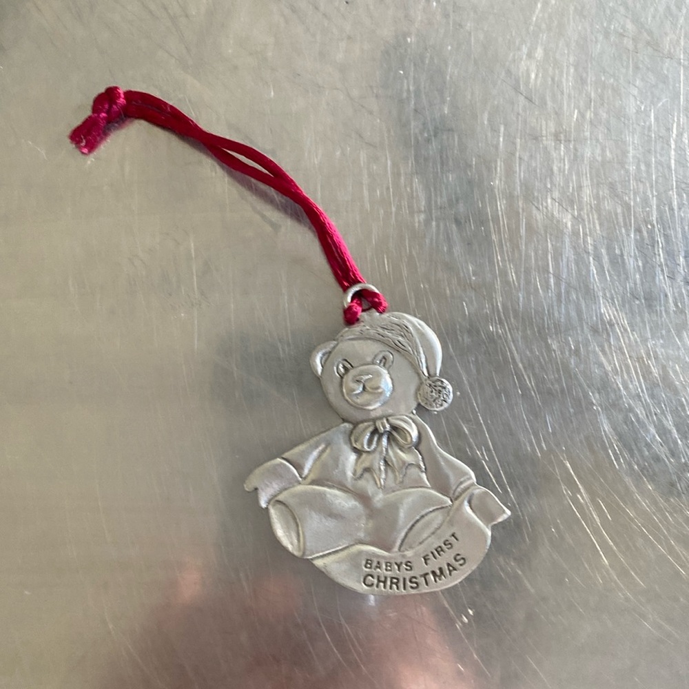 Pewter babies first Christmas ornament